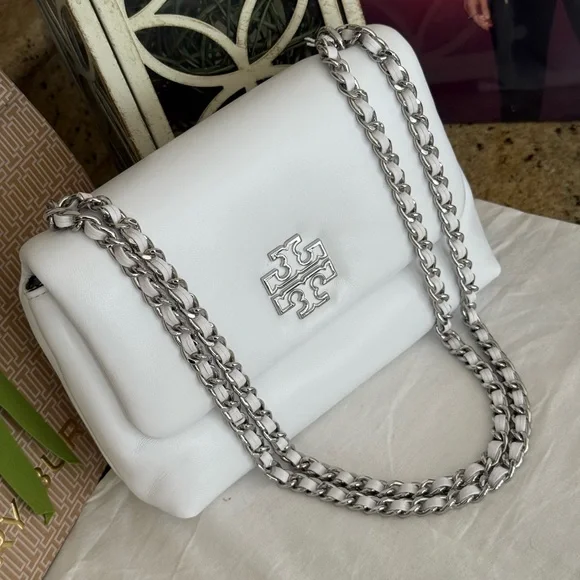 Bags Tory Burch Britten Leather Puffy Small Shoulder Bag, Optic White, 548 - Picture 8 of 8